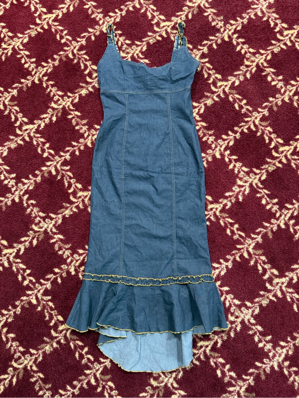 Storia Blue Denim High-Low Ruffle-Hem Dress